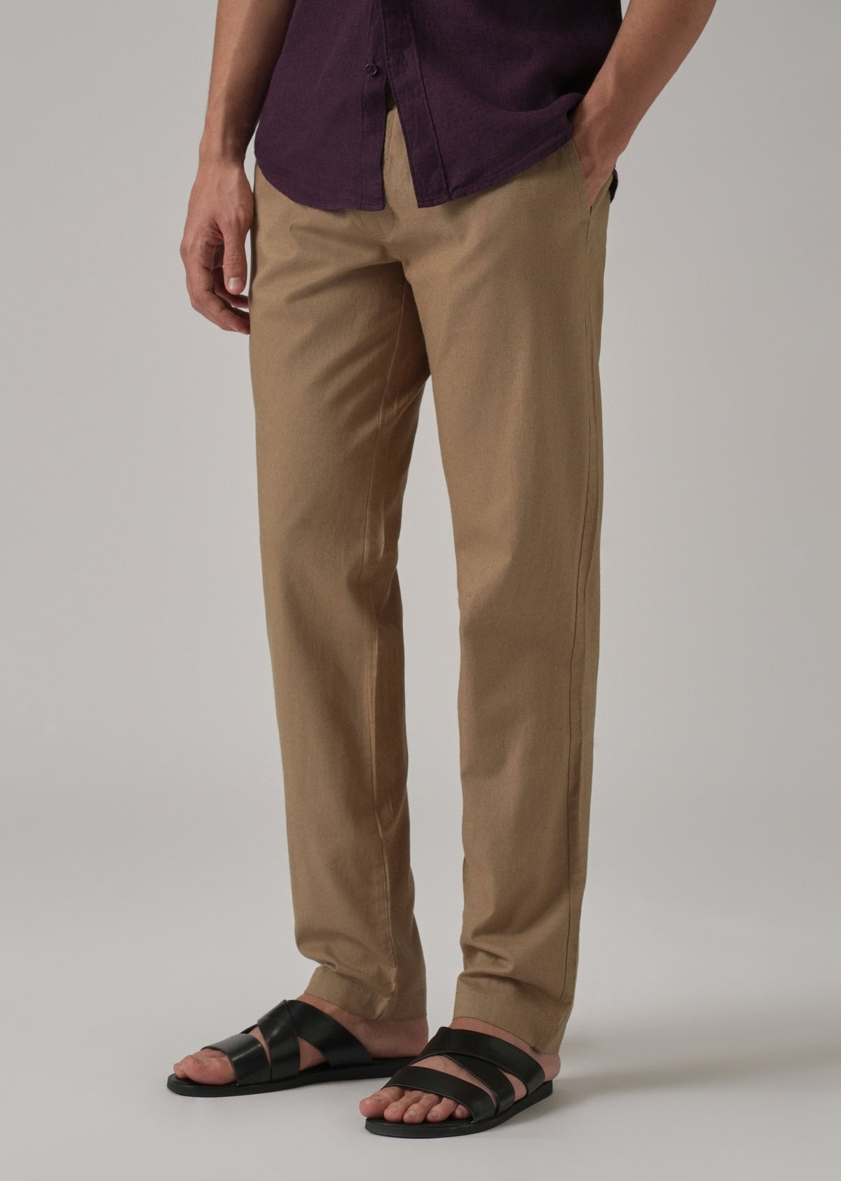 Drawstring Khaki Brown Linen Pant