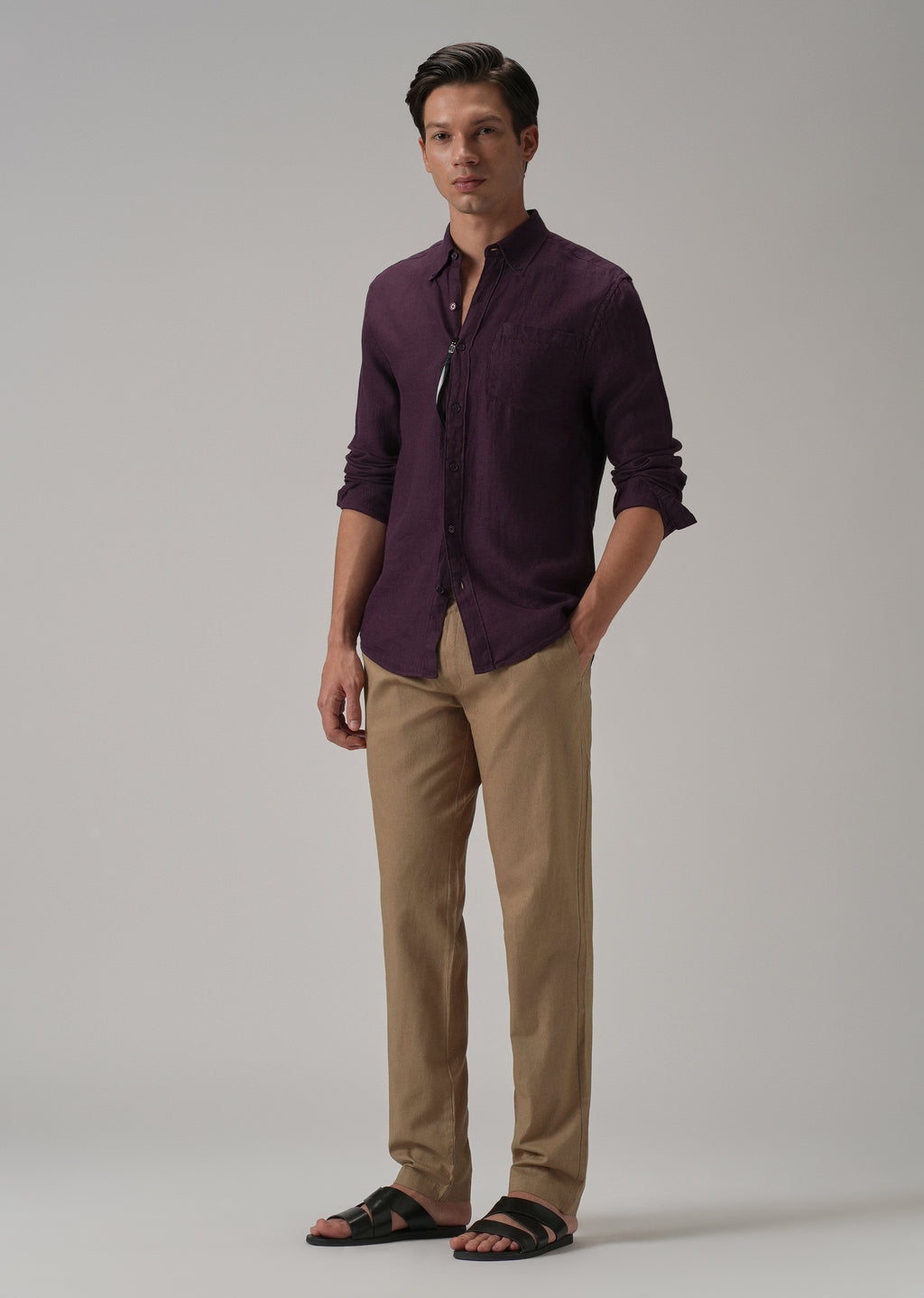 Drawstring Khaki Brown Linen Pant