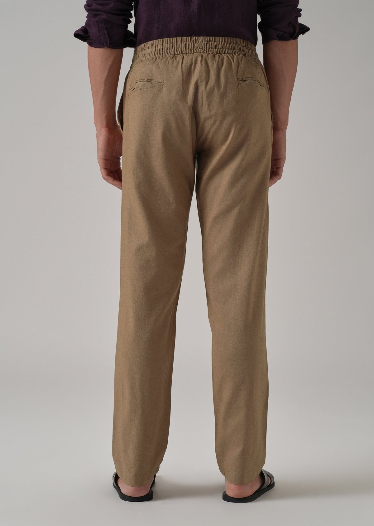 Drawstring Khaki Brown Linen Pant