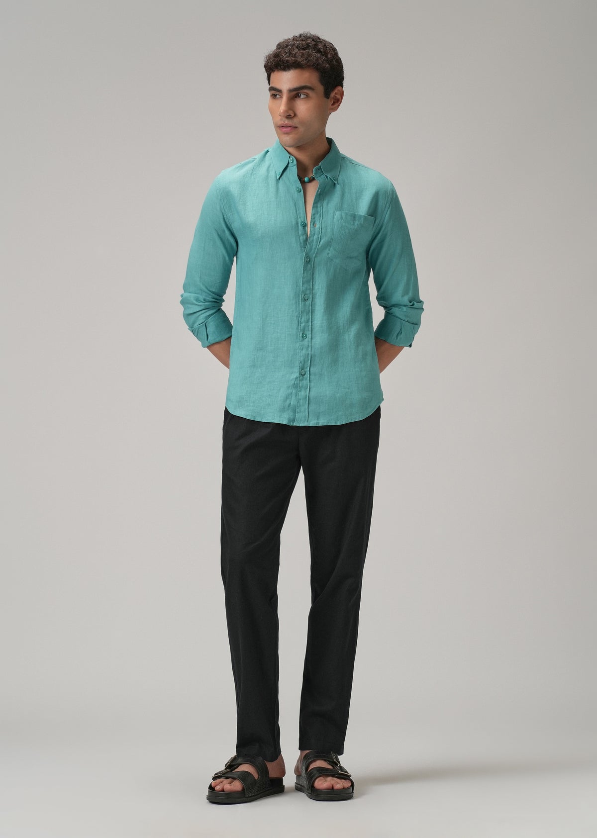 Drawstring Black Linen Pant
