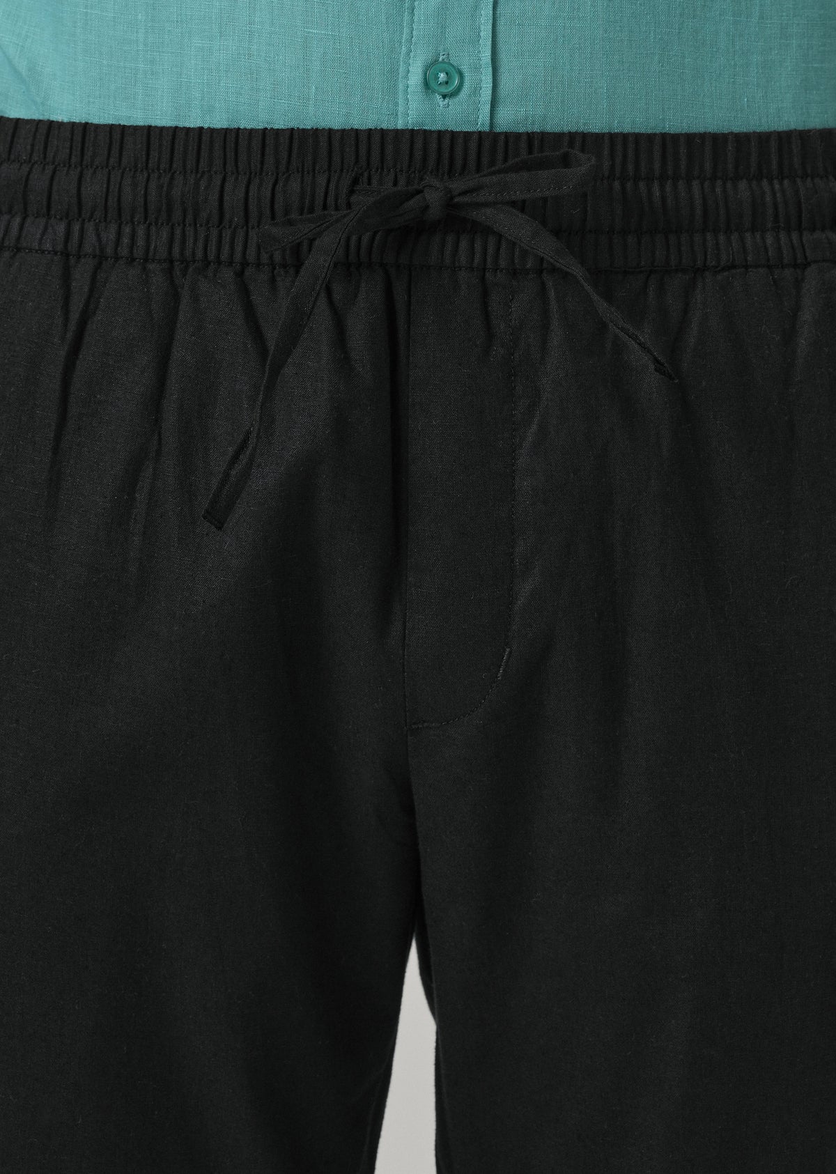 Drawstring Black Linen Pant