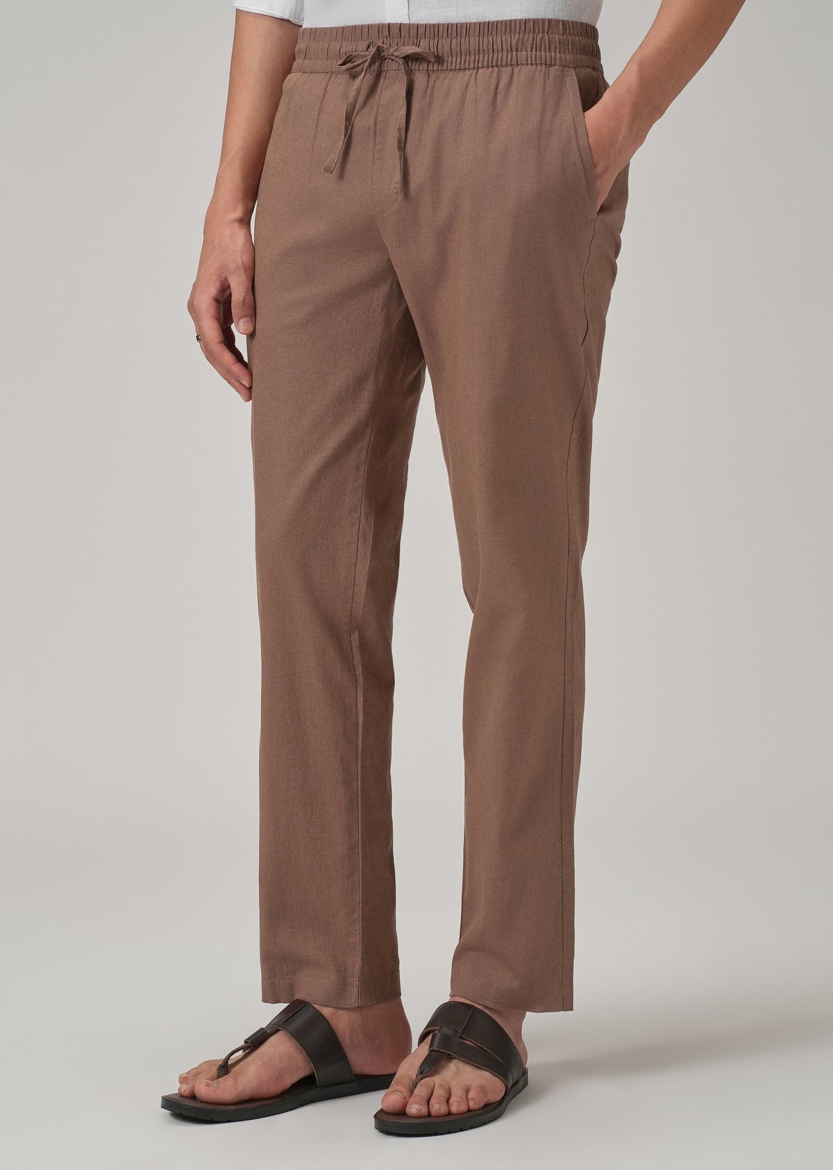 Drawstring Brown Linen Pant