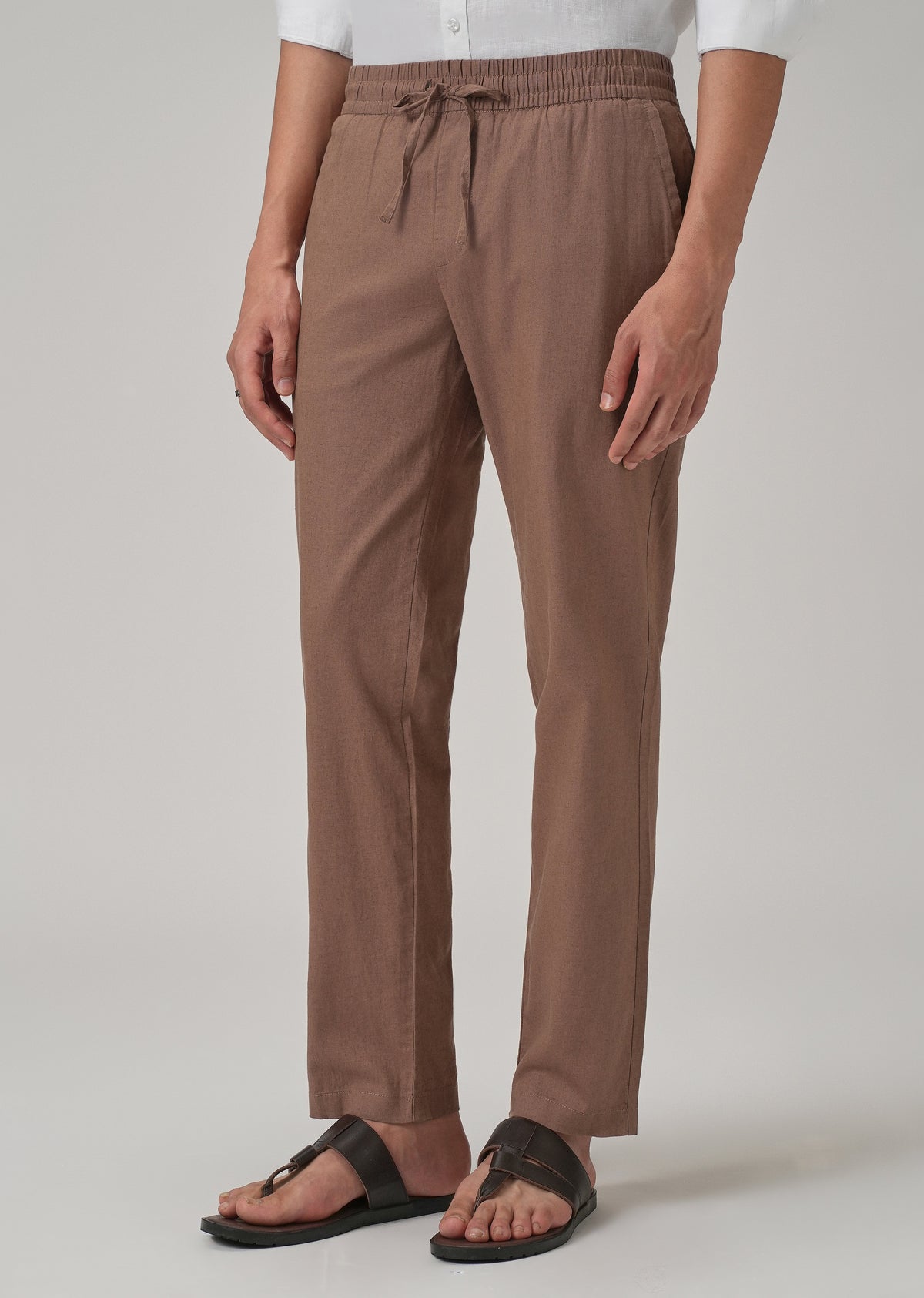 Drawstring Brown Linen Pant