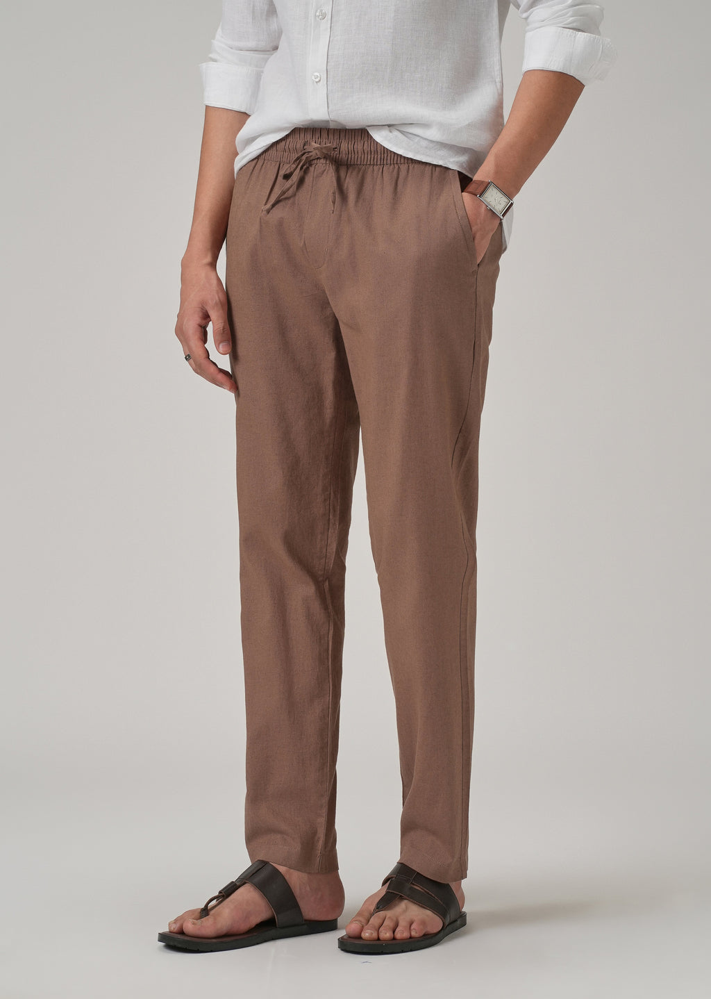 Drawstring Brown Linen Pant