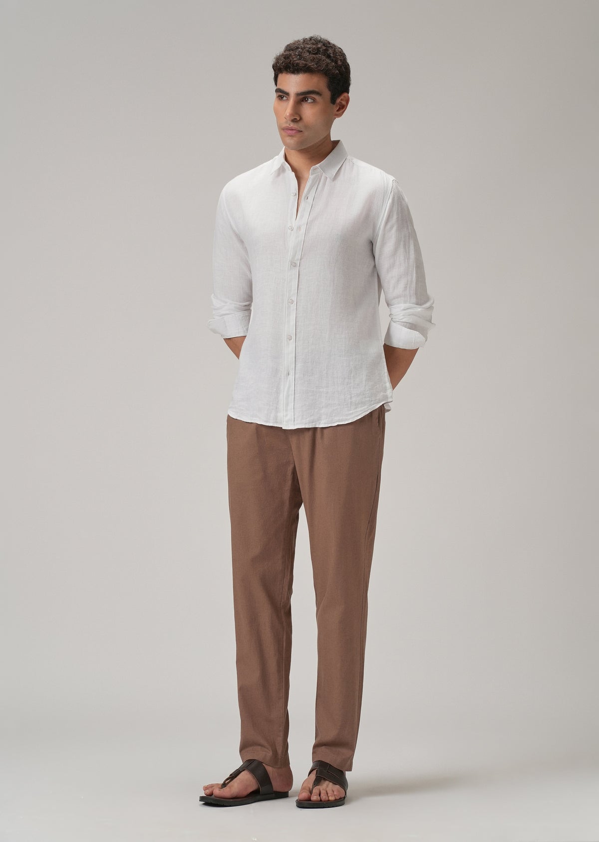 Drawstring Brown Linen Pant