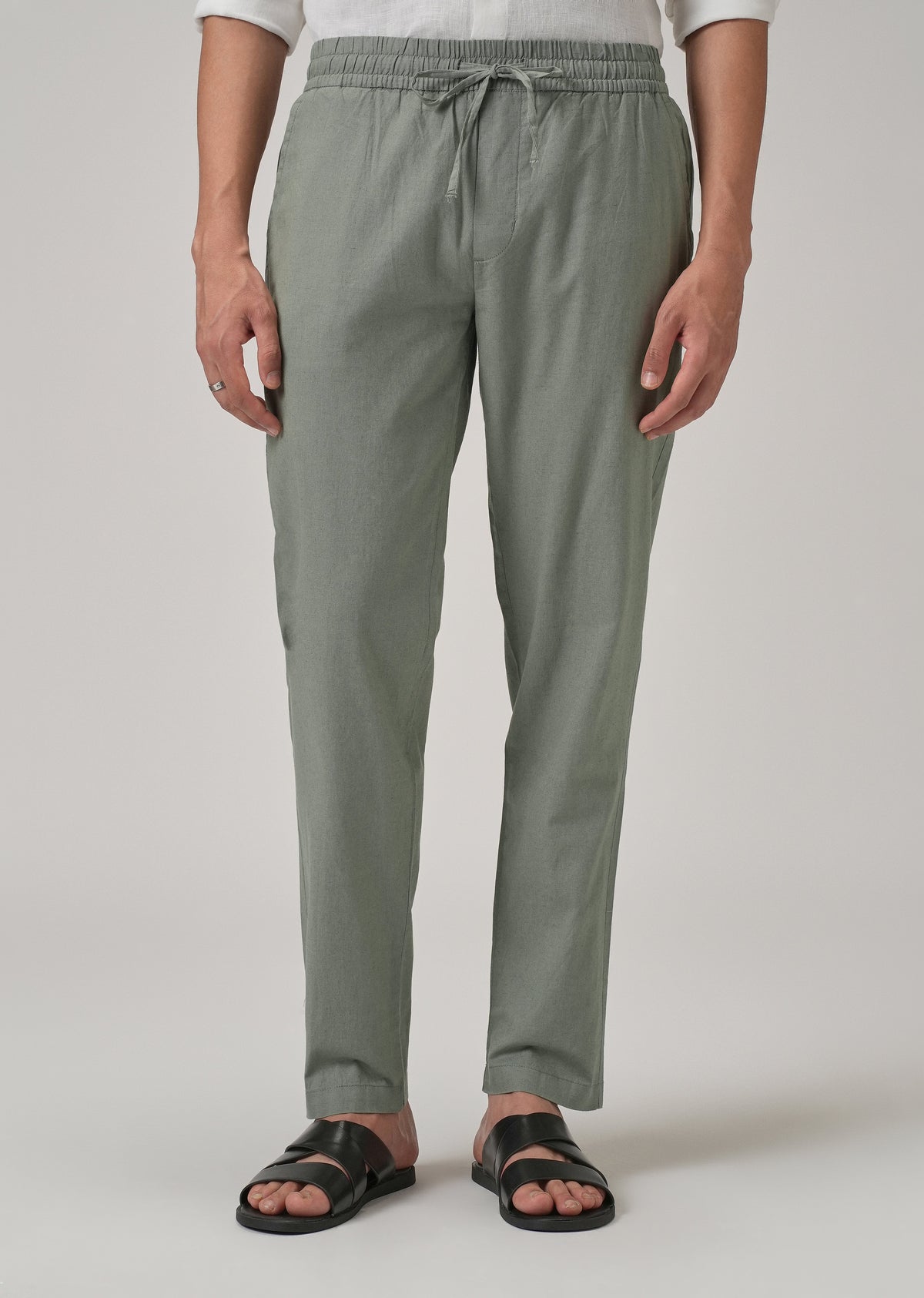 Drawstring Olive Grey Linen Pant