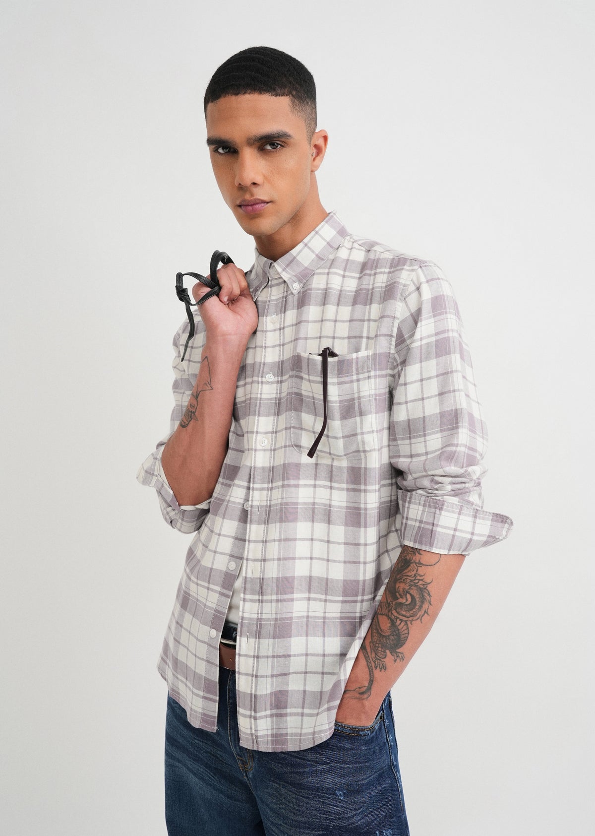 Dusty Mauve Lyocell Linen Check Shirt
