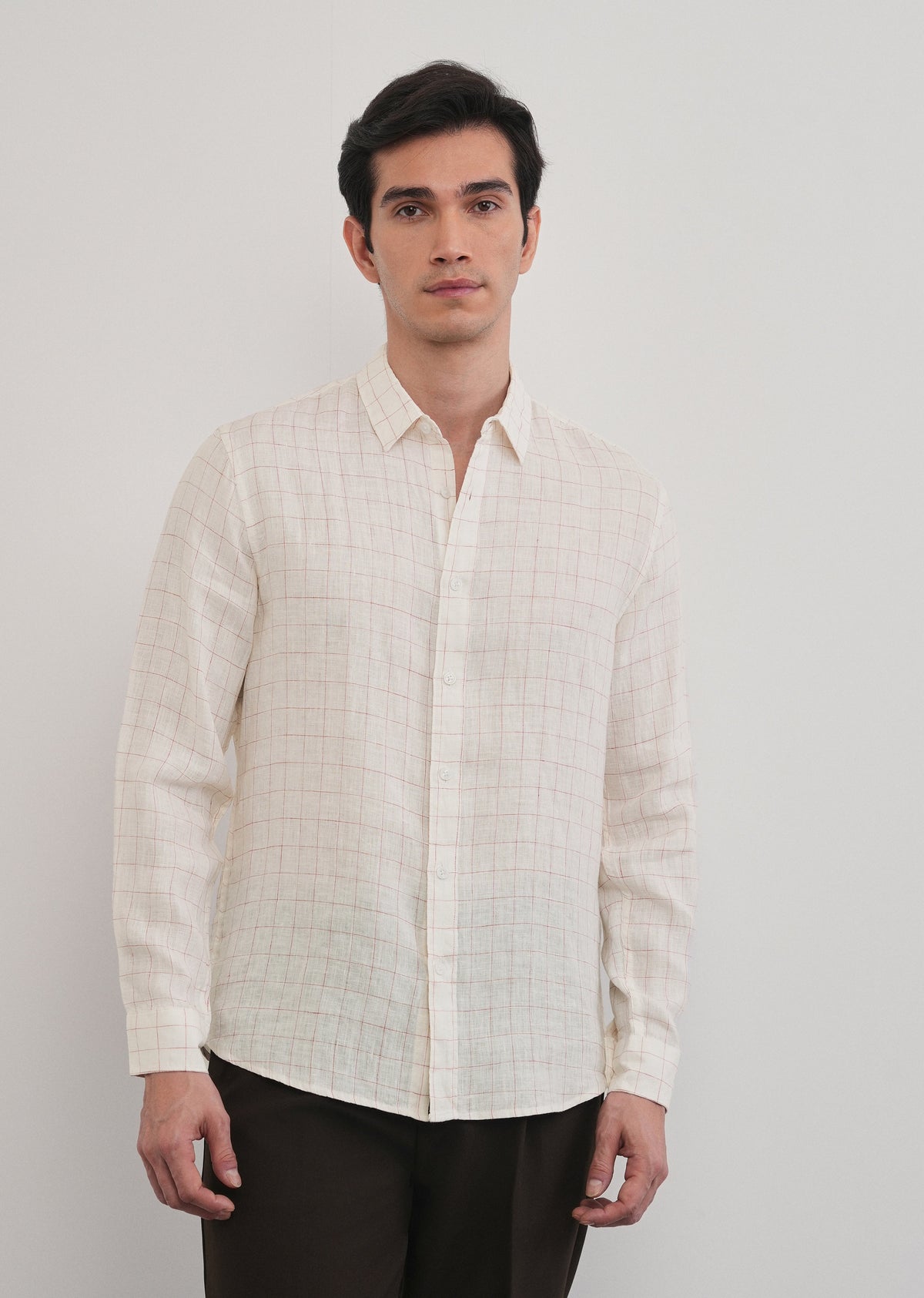 Ecru 100% Pure Linen Check Shirt
