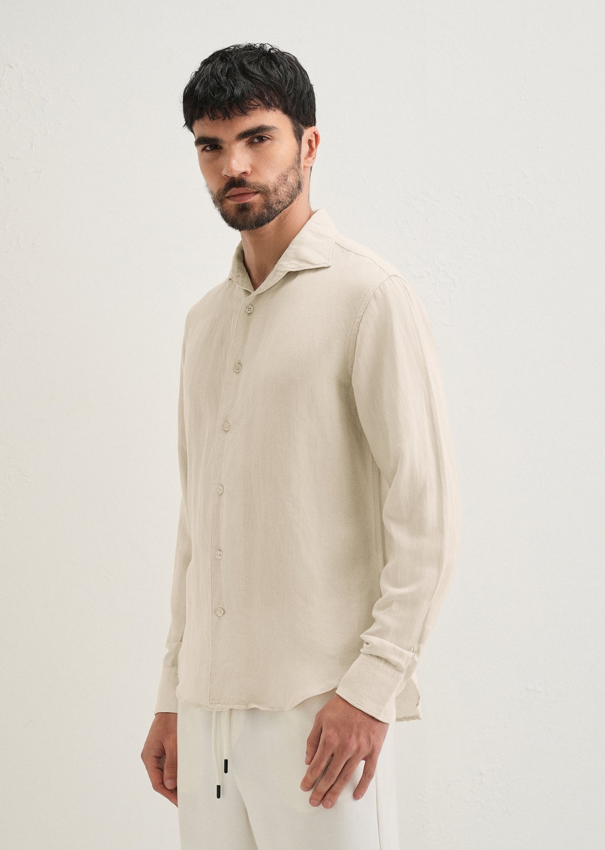Ecru Plain Linen Viscose Shirt