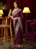 Libas Burgundy Embellished Tissue Saree S45