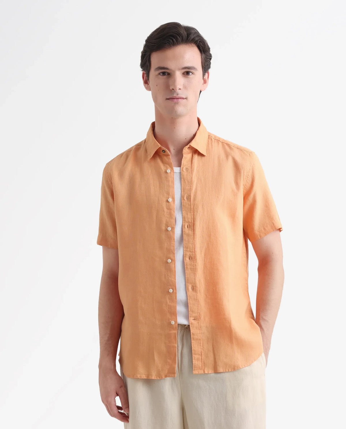 REGULAR FIT PLAIN SHIRT FLAX SS - ORANGE morris.lane