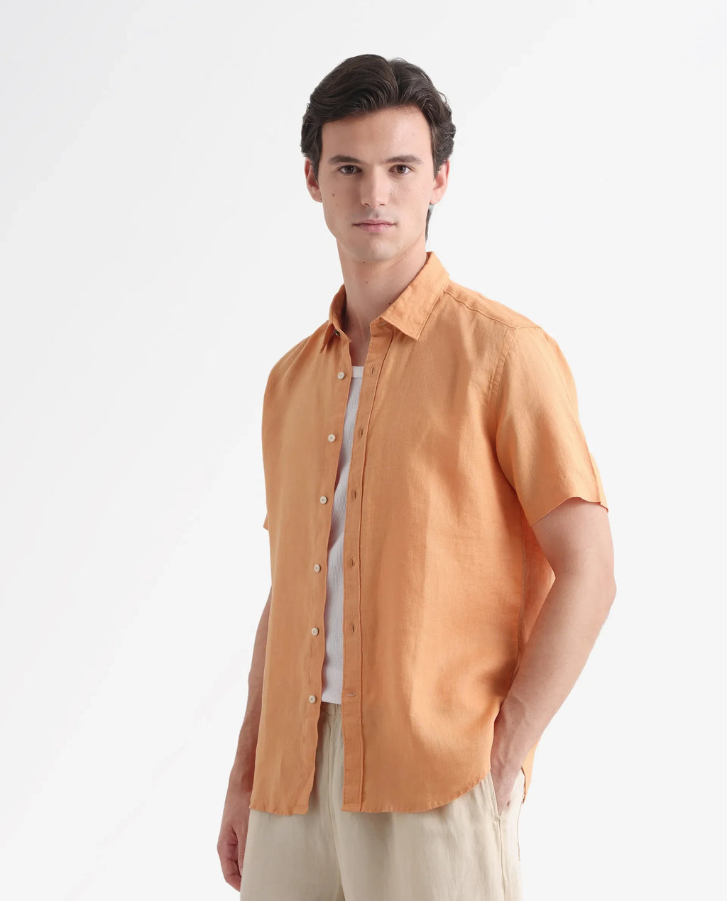 REGULAR FIT PLAIN SHIRT FLAX SS - ORANGE morris.lane