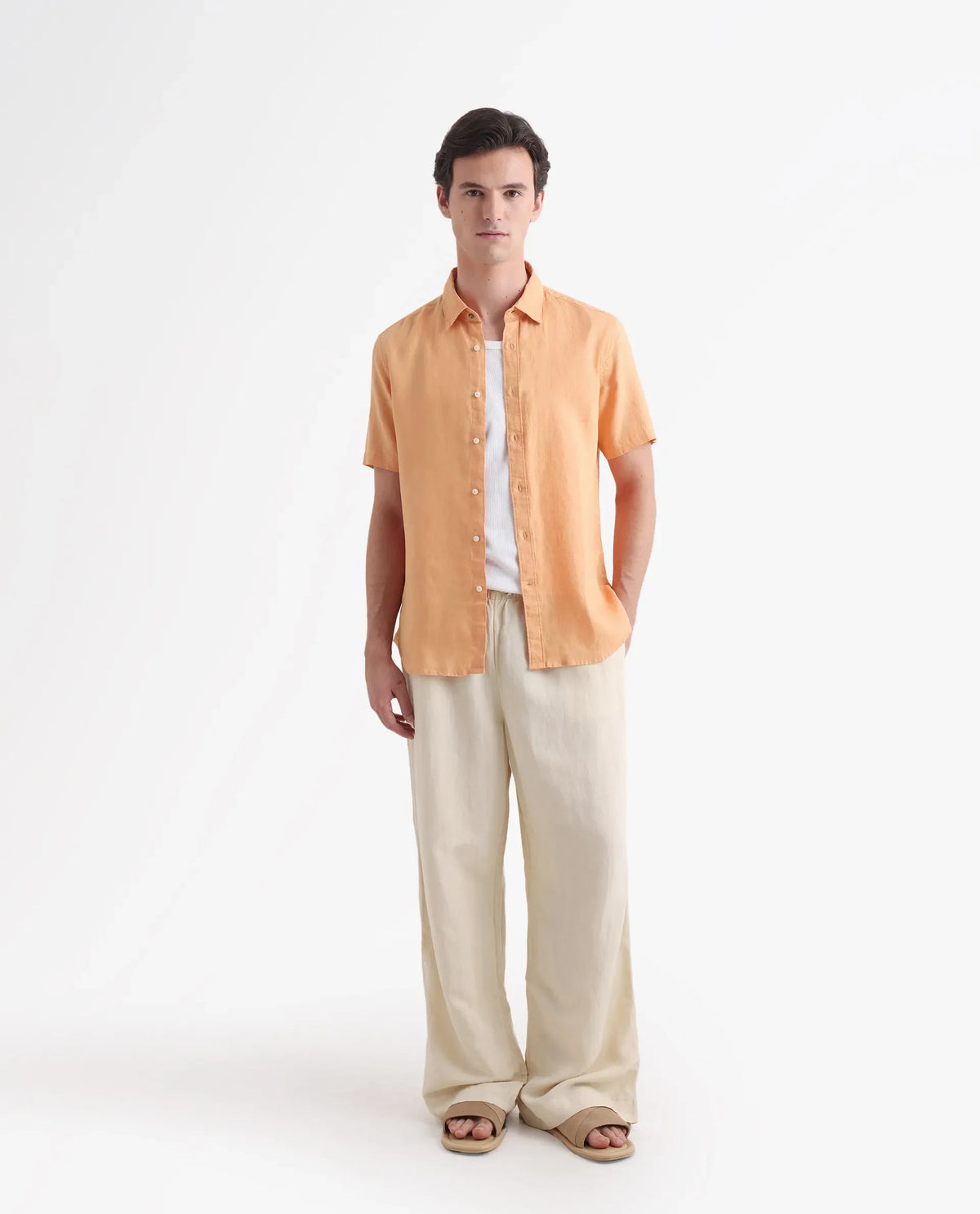 REGULAR FIT PLAIN SHIRT FLAX SS - ORANGE morris.lane