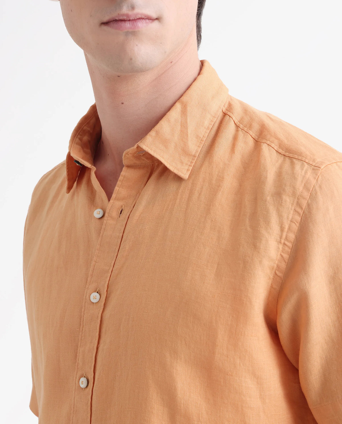 REGULAR FIT PLAIN SHIRT FLAX SS - ORANGE morris.lane