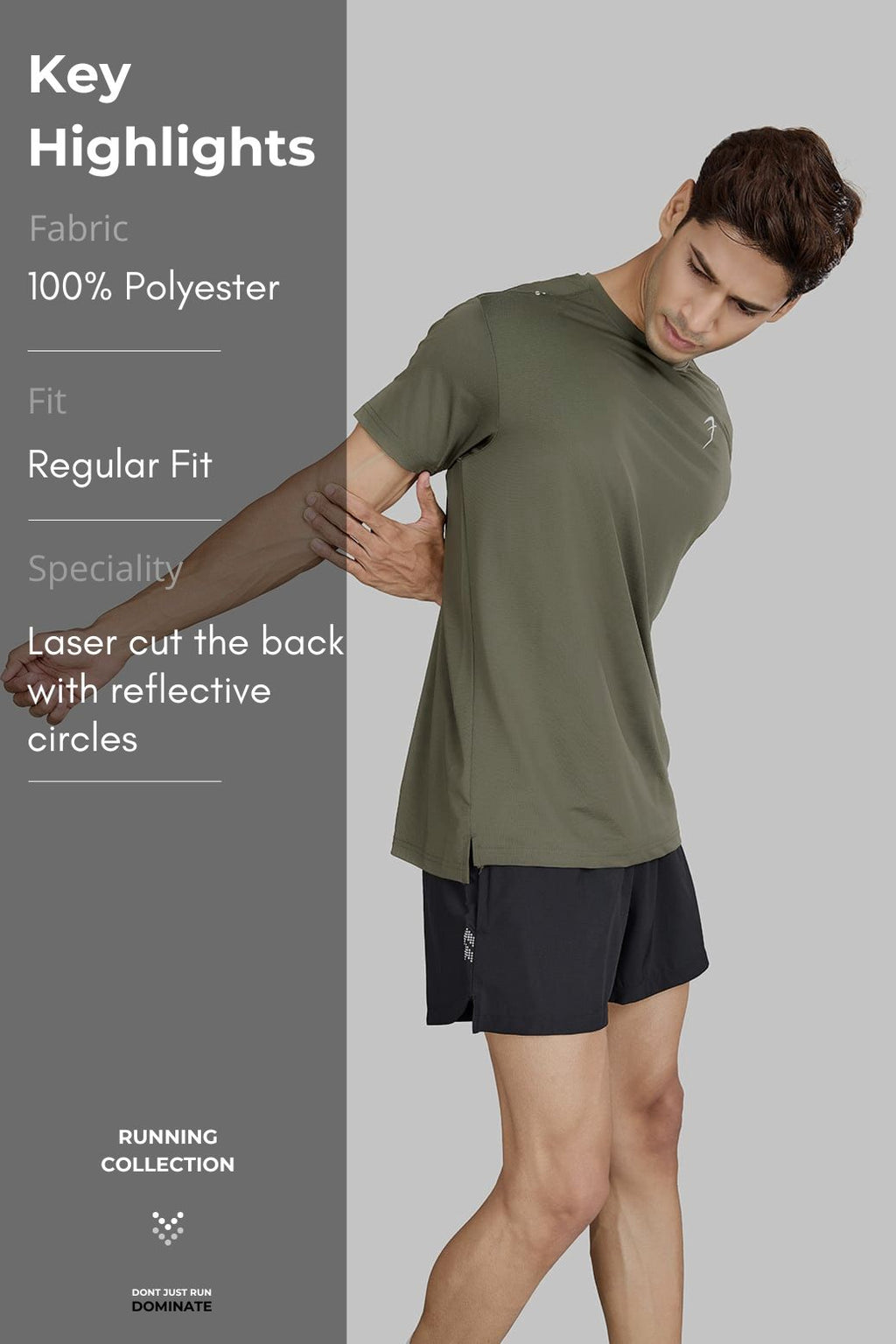 Laser Cut Running T-shirt Olive
