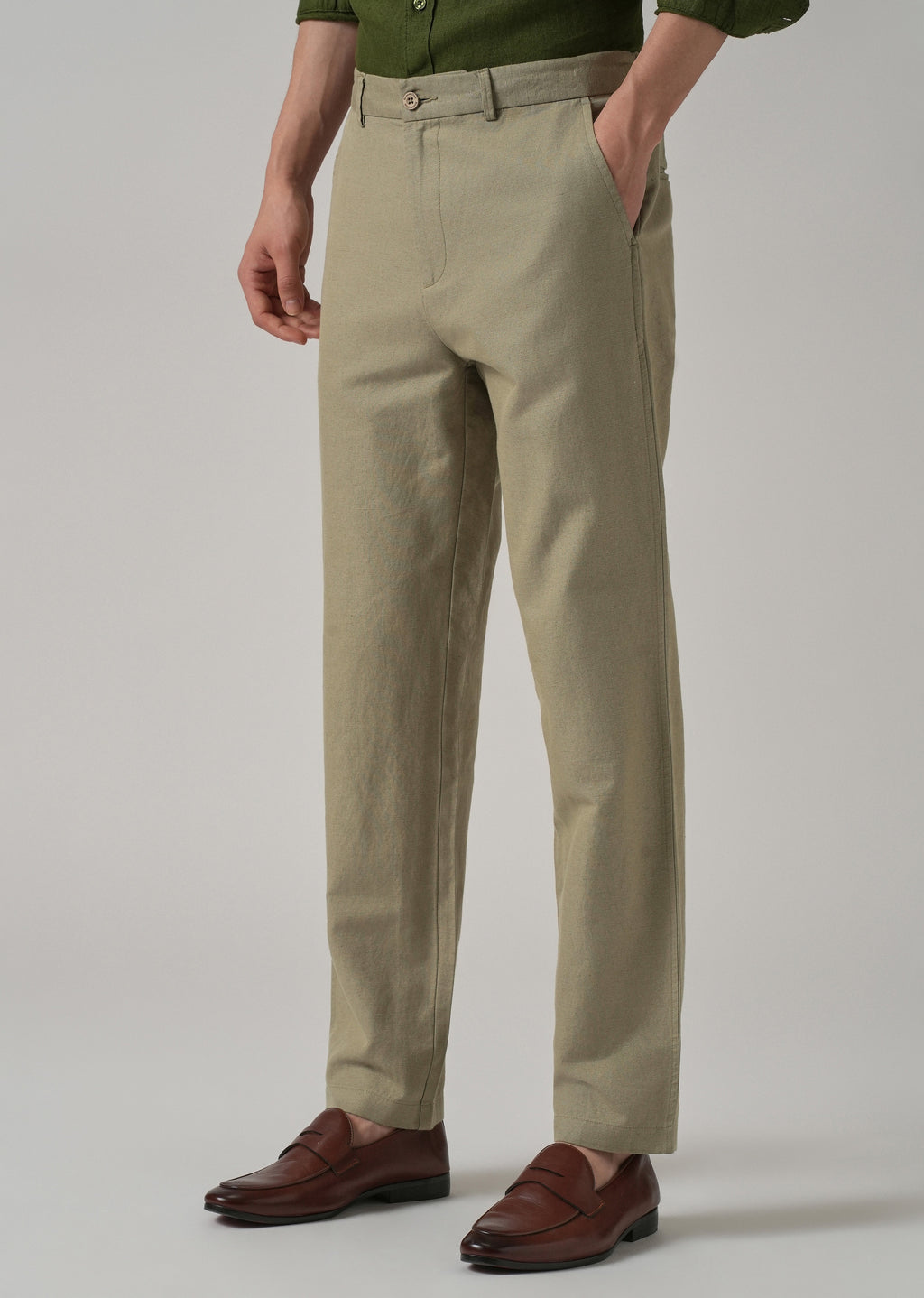Green Linen Relaxed Fit Trouser
