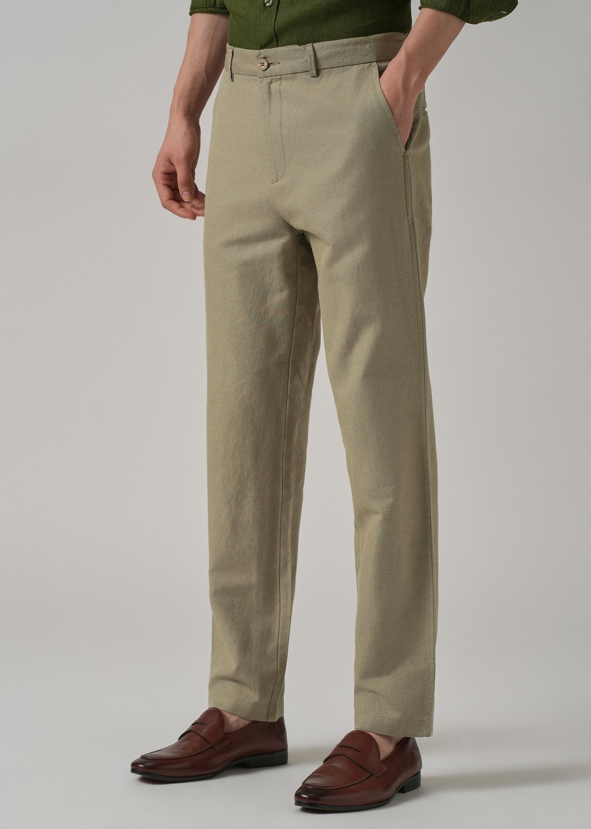 Green Linen Relaxed Fit Trouser