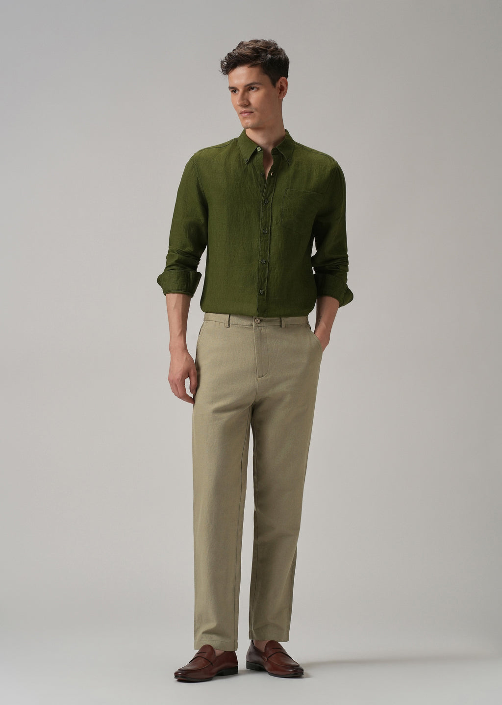 Green Linen Relaxed Fit Trouser