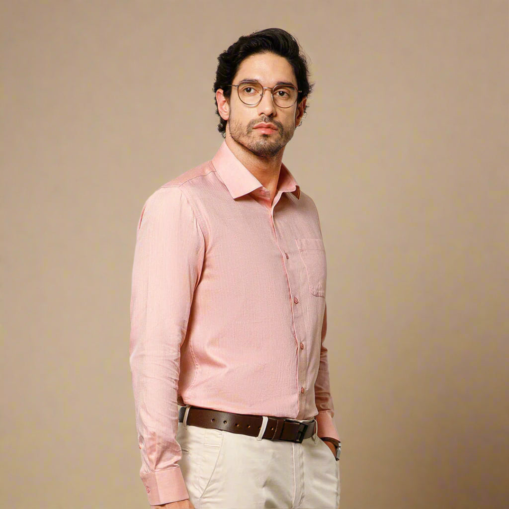 Imperial Herringbone 2 Ply Giza Shirt In Flamingo
