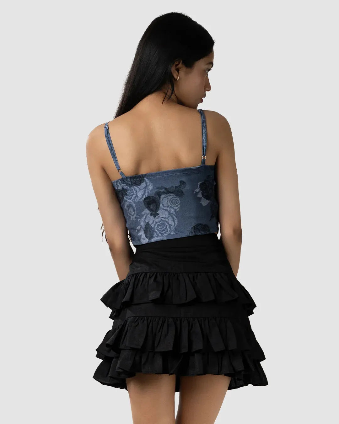 XS Floral Print Thin Straps Cropped Corset Top CT98