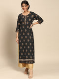Gerua Black Printed Rayon Kurta