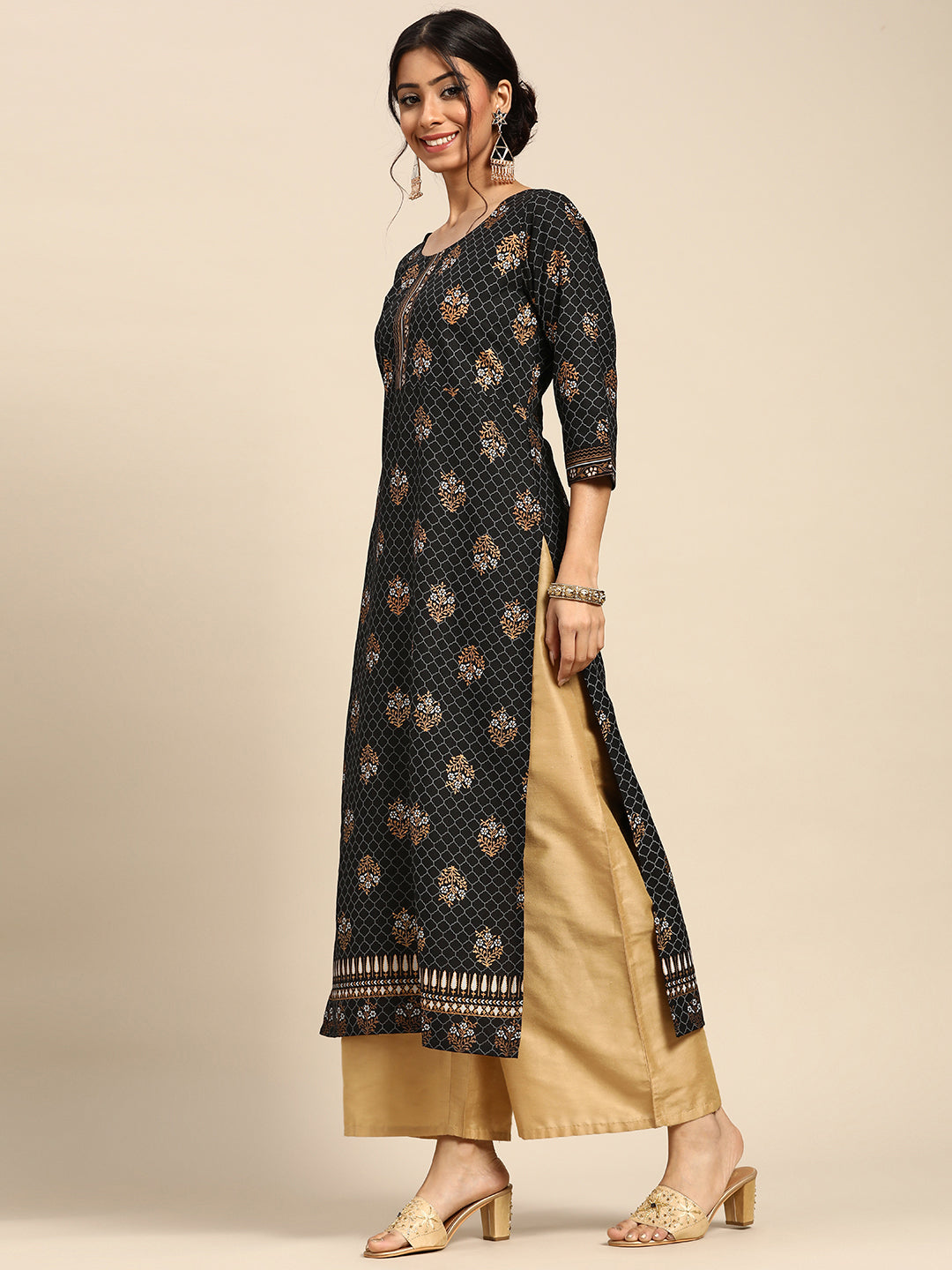Gerua Black Printed Rayon Kurta