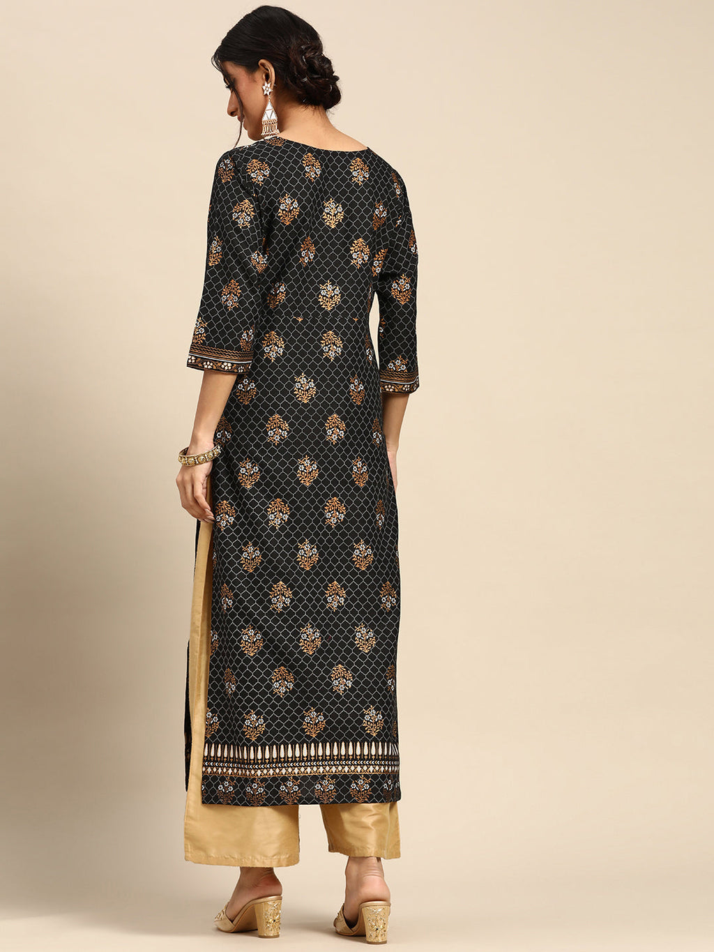 Gerua Black Printed Rayon Kurta