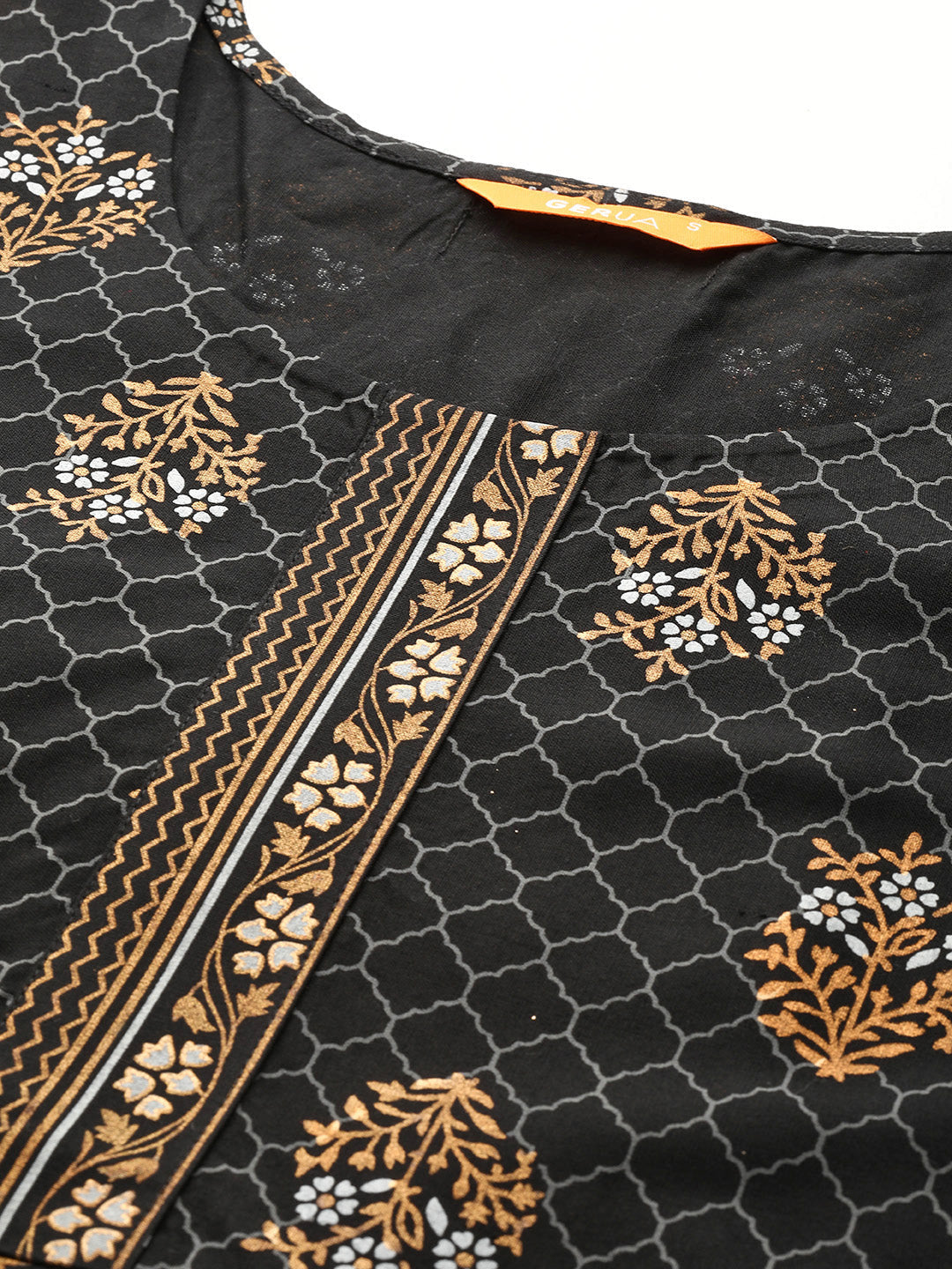 Gerua Black Printed Rayon Kurta