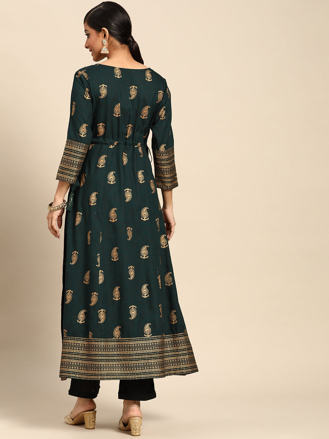 Gerua Green Printed Rayon Kurta