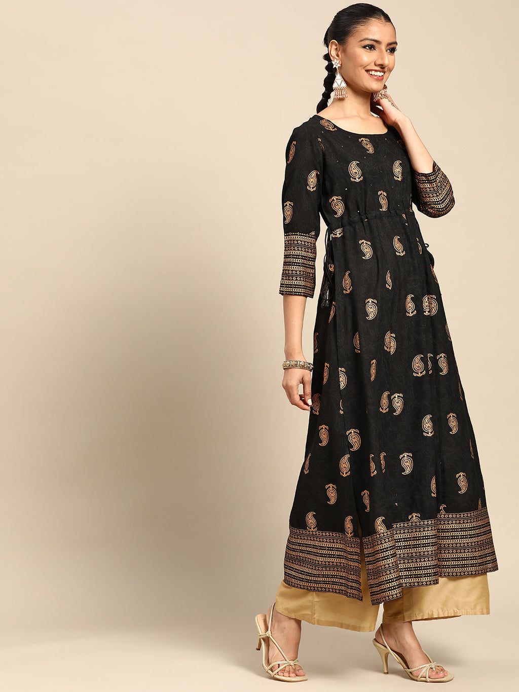 Gerua Black Printed Rayon Kurta
