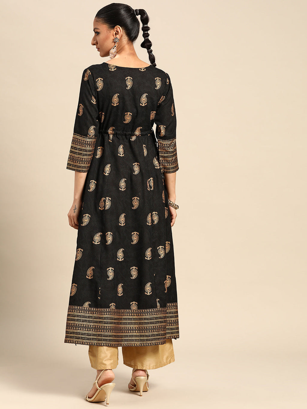 Gerua Black Printed Rayon Kurta