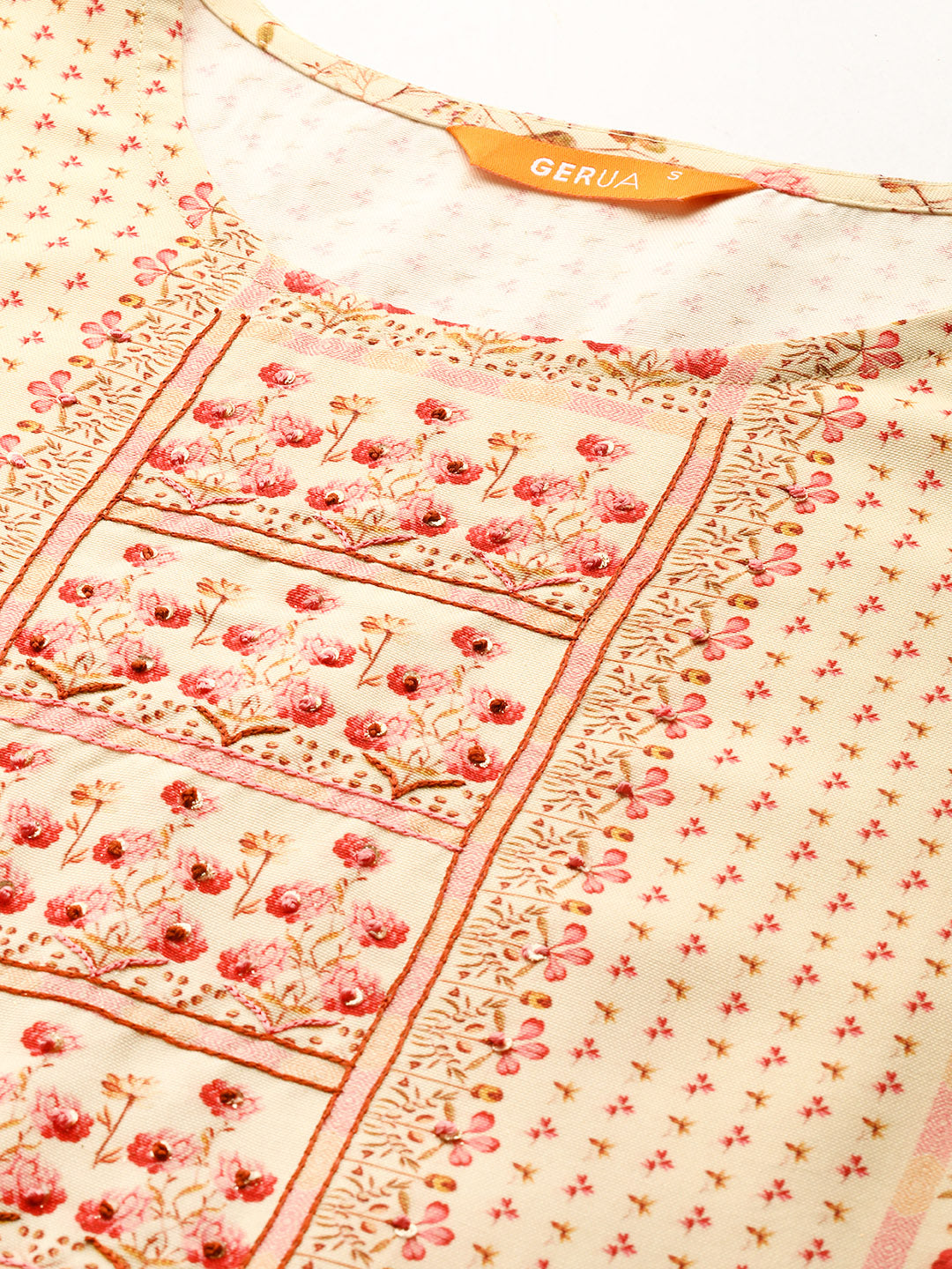 Gerua Yellow Printed Rayon Kurta