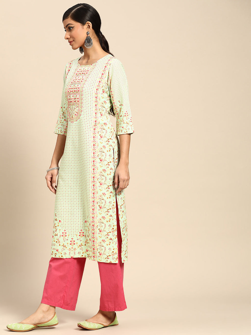 Gerua Sea Green Printed Rayon Kurta