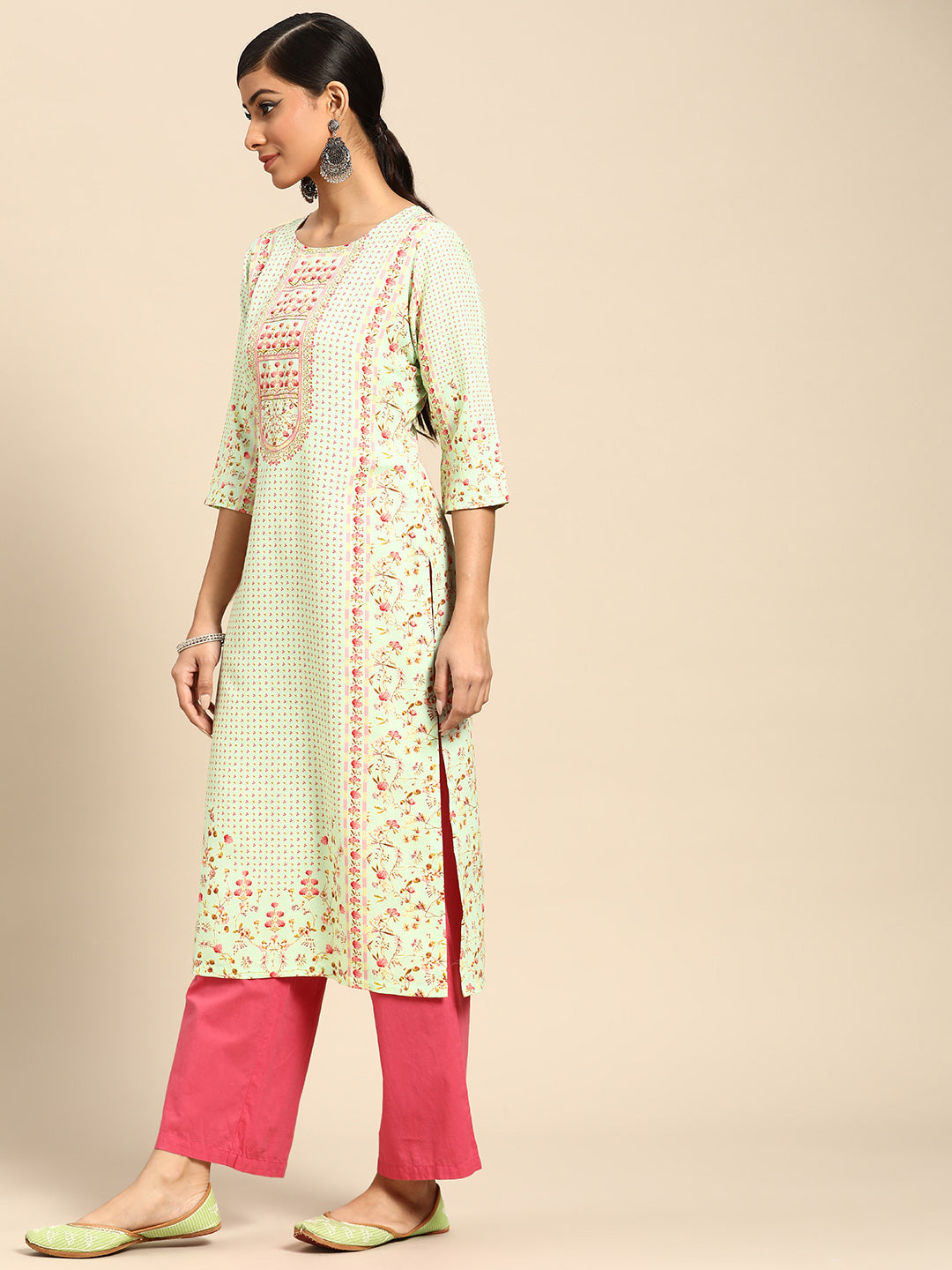 Gerua Sea Green Printed Rayon Kurta