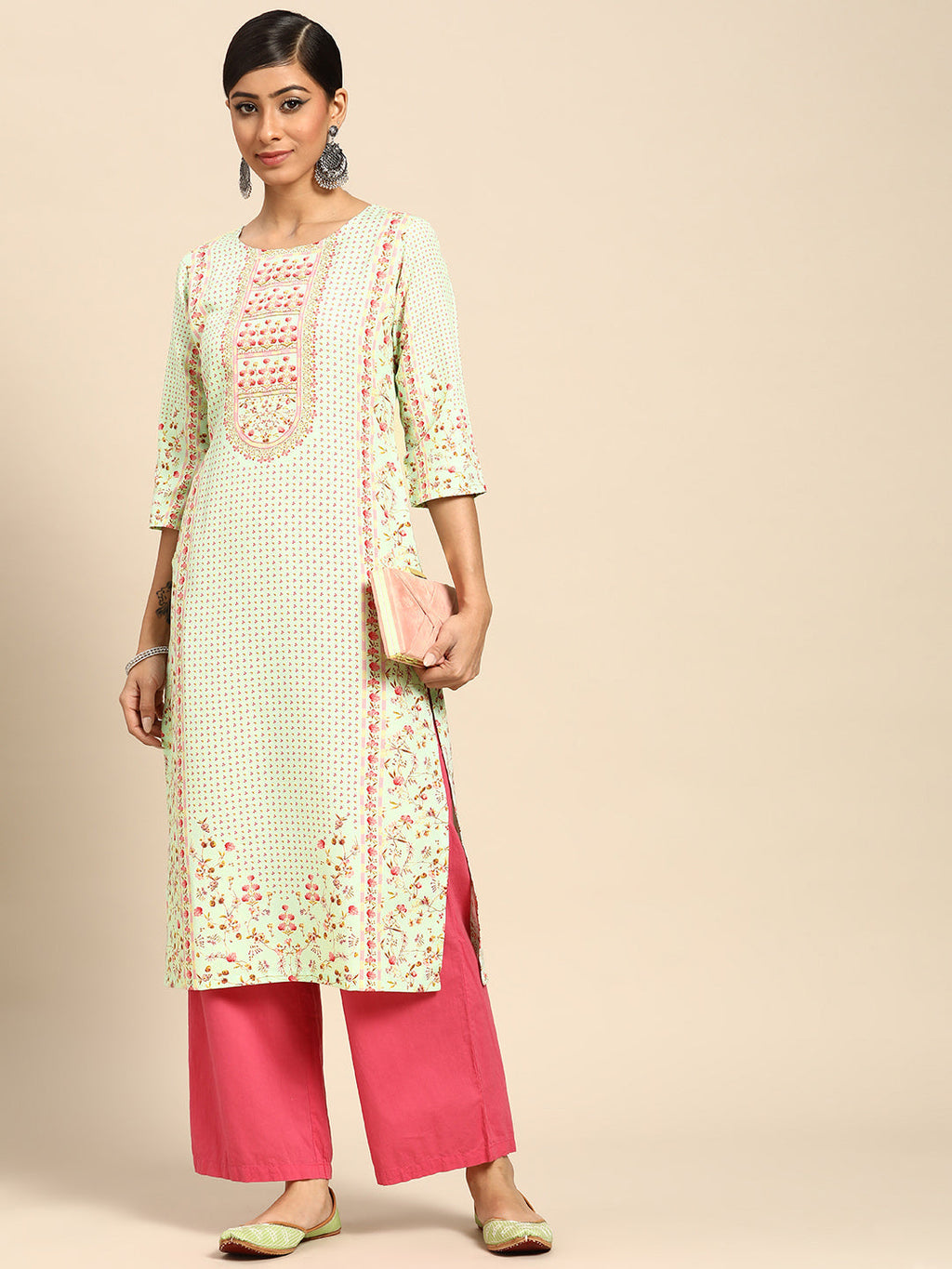 Gerua Sea Green Printed Rayon Kurta