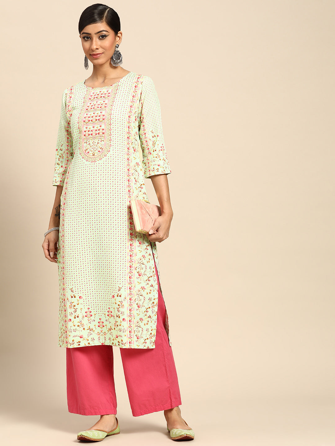 Gerua Sea Green Printed Rayon Kurta