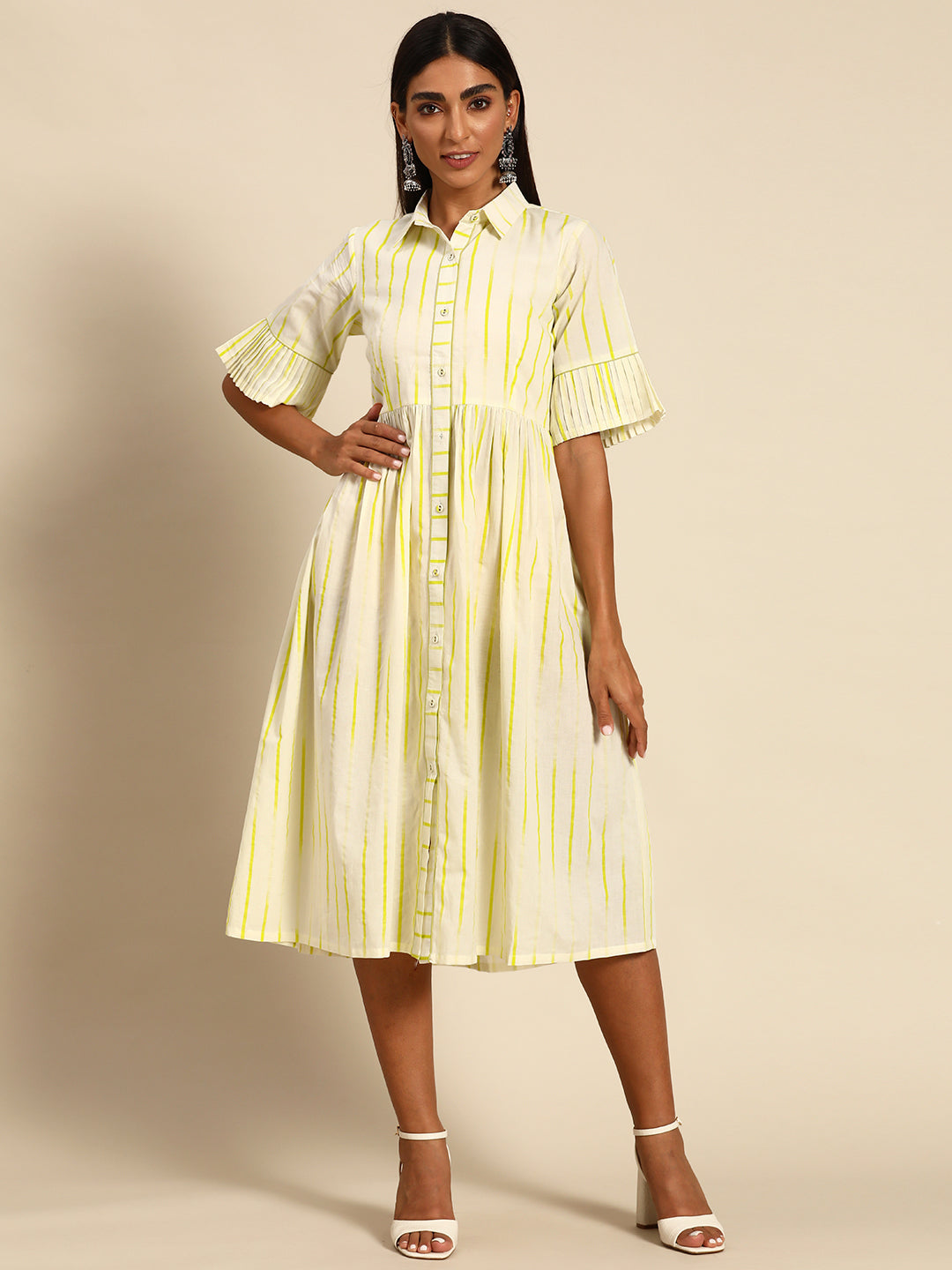 Gerua Off White Printed Cotton Blend Dress