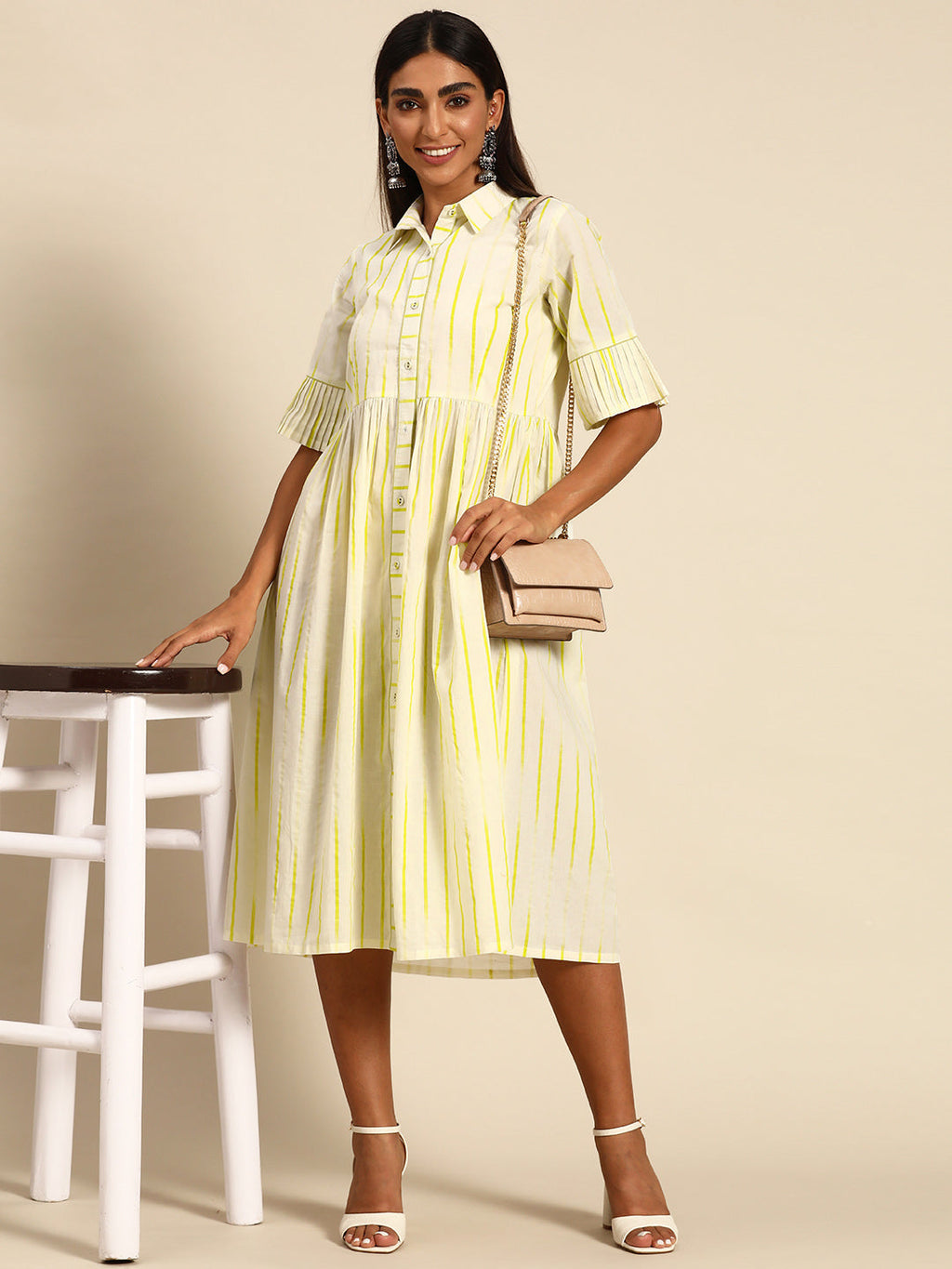 Gerua Off White Printed Cotton Blend Dress