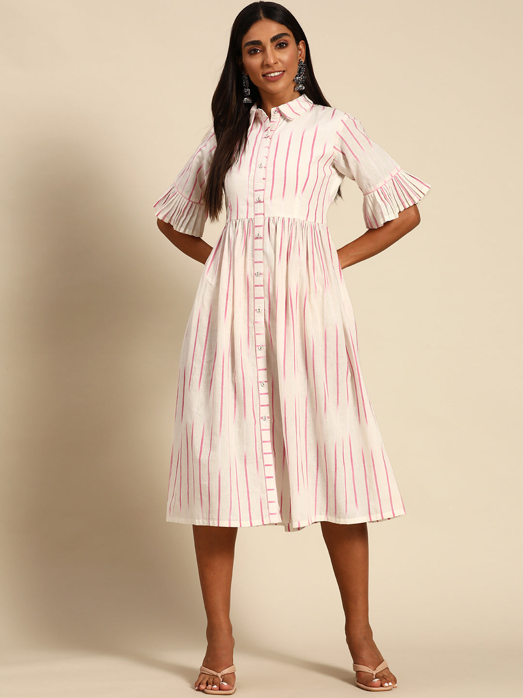 Gerua Off White Printed Cotton Blend Dress