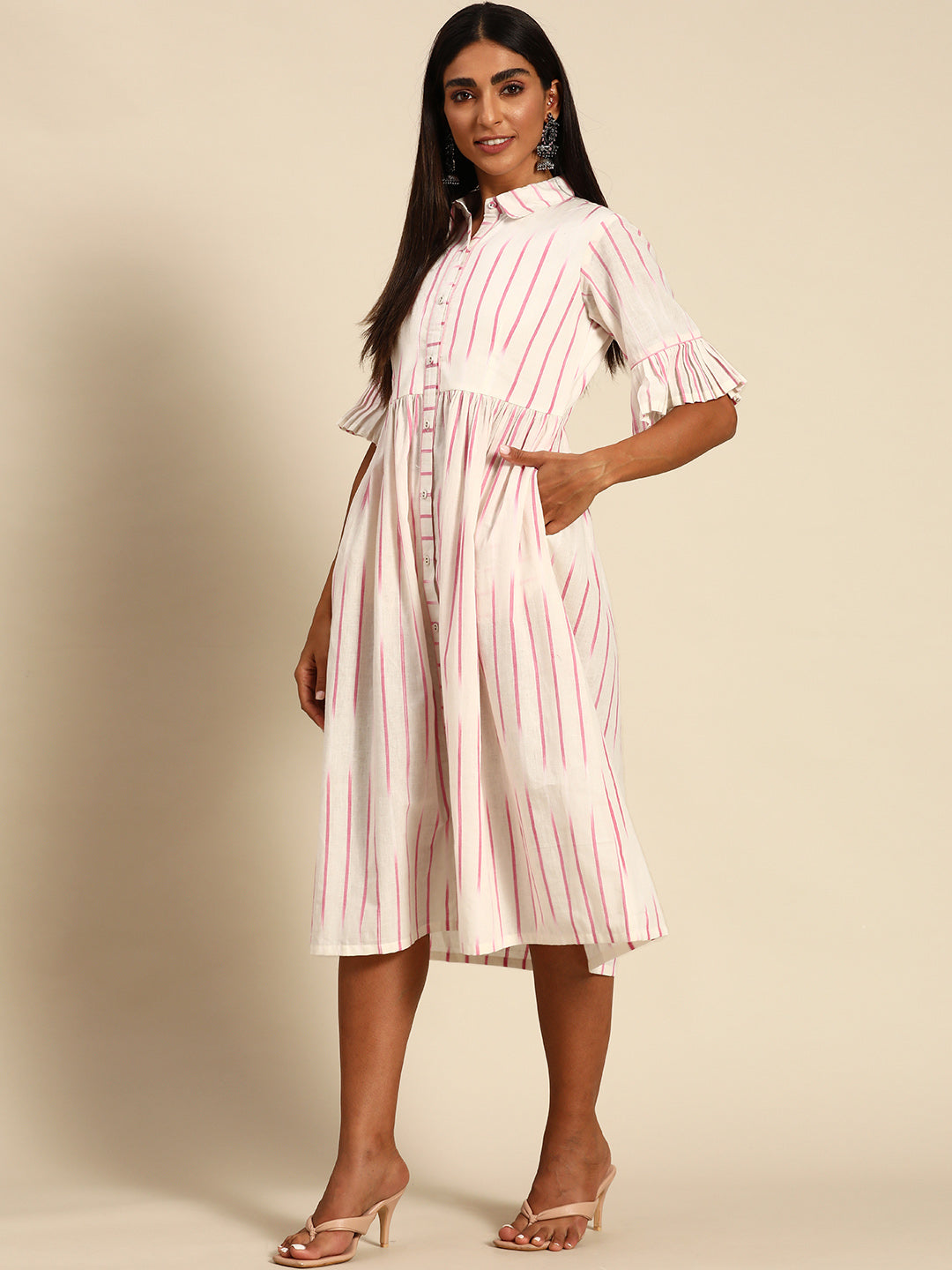 Gerua Off White Printed Cotton Blend Dress