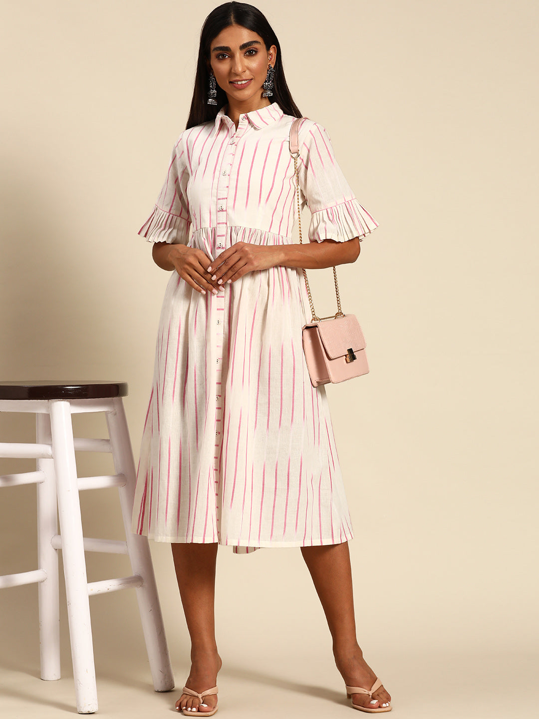 Gerua Off White Printed Cotton Blend Dress