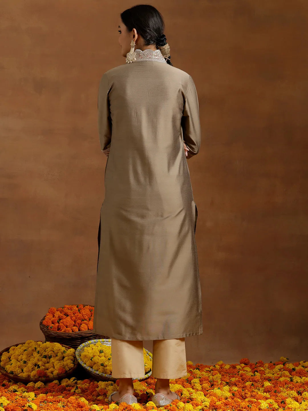 Gerua Gold Embroidered Silk Straight Kurta