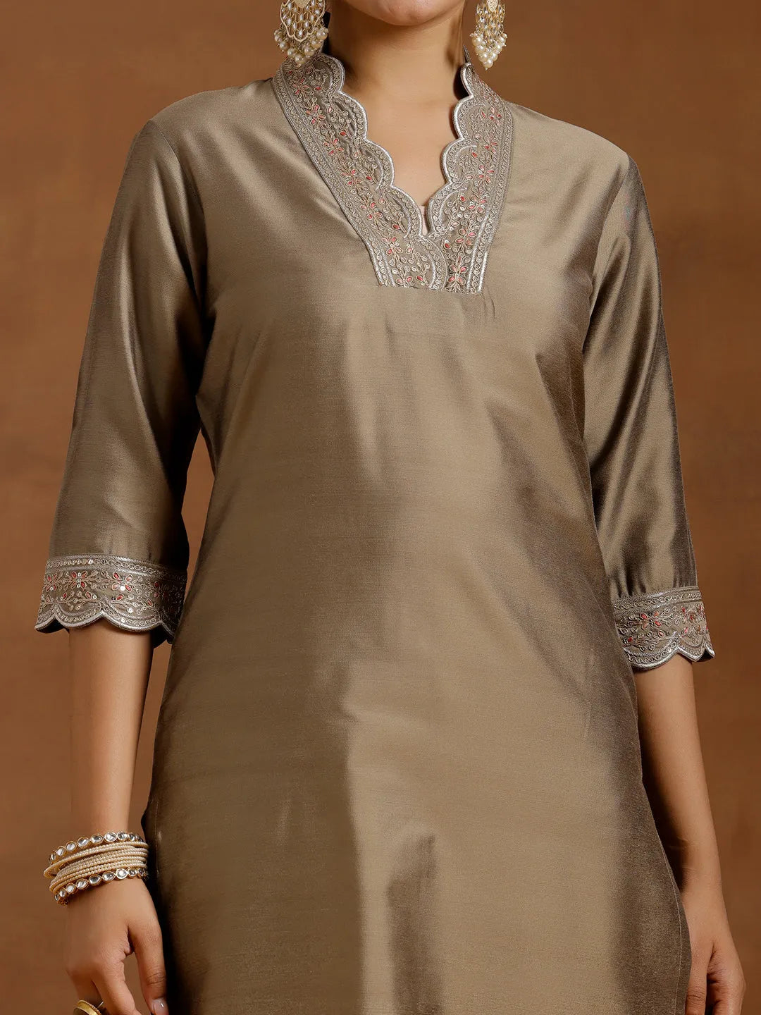 Gerua Gold Embroidered Silk Straight Kurta