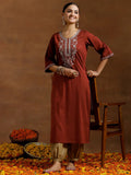 Gerua Maroon Embroidered Silk Straight Kurta
