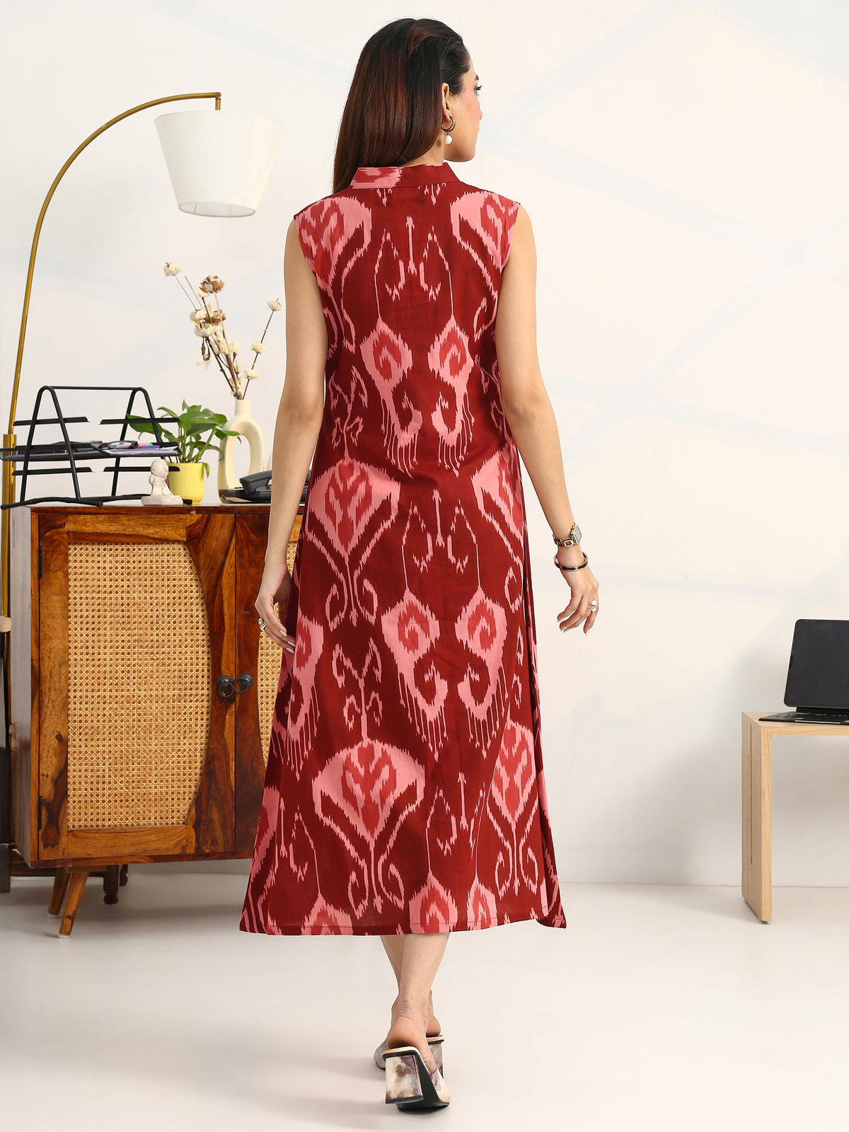 Gerua Rust Printed Cotton Blend A-Line Sleeveless One Piece Dress