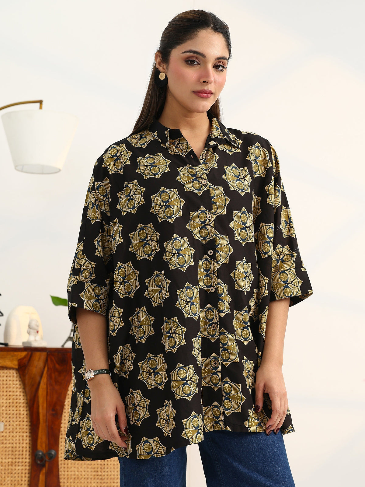 Gerua Classic Corp Black Printed Cotton Blend Shirt