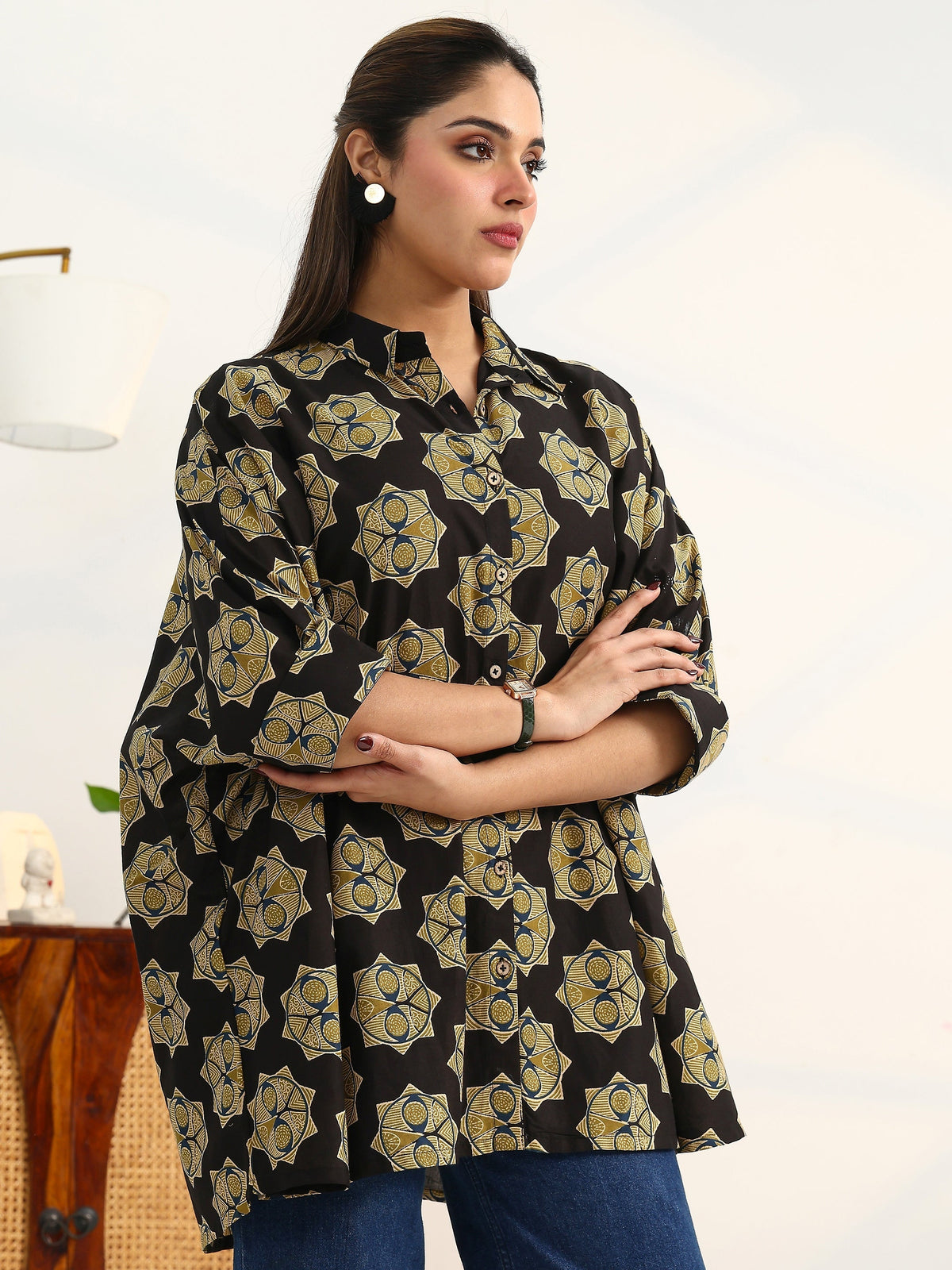 Gerua Classic Corp Black Printed Cotton Blend Shirt