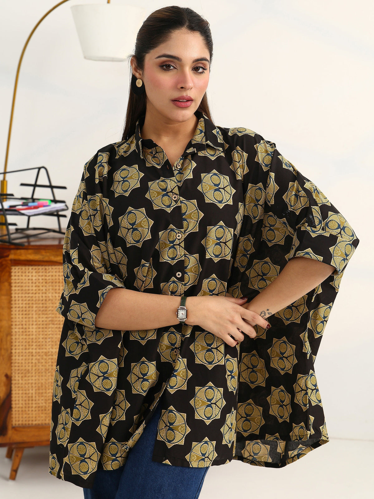 Gerua Classic Corp Black Printed Cotton Blend Shirt
