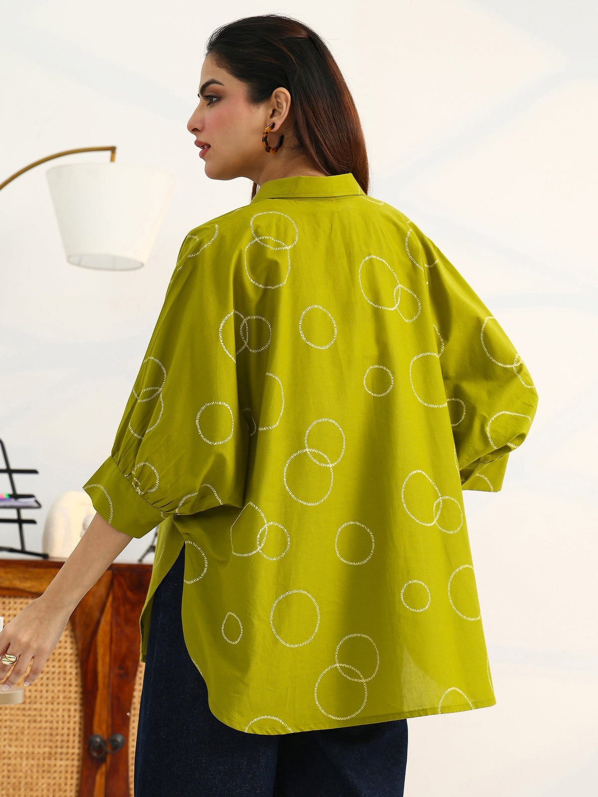 Gerua Green Geometric Printed Cotton Blend Shirt