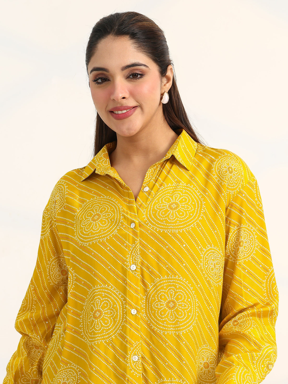 Gerua Bandhani Yellow Cotton Blend Signature Shirt